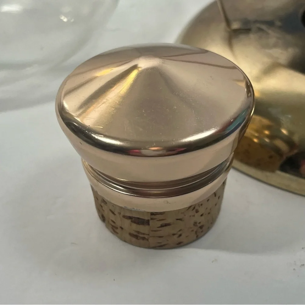 Inland‎ Brass Gold Glass Coffee Pot Carafe Candle Warmer Stand with Cork Stopper